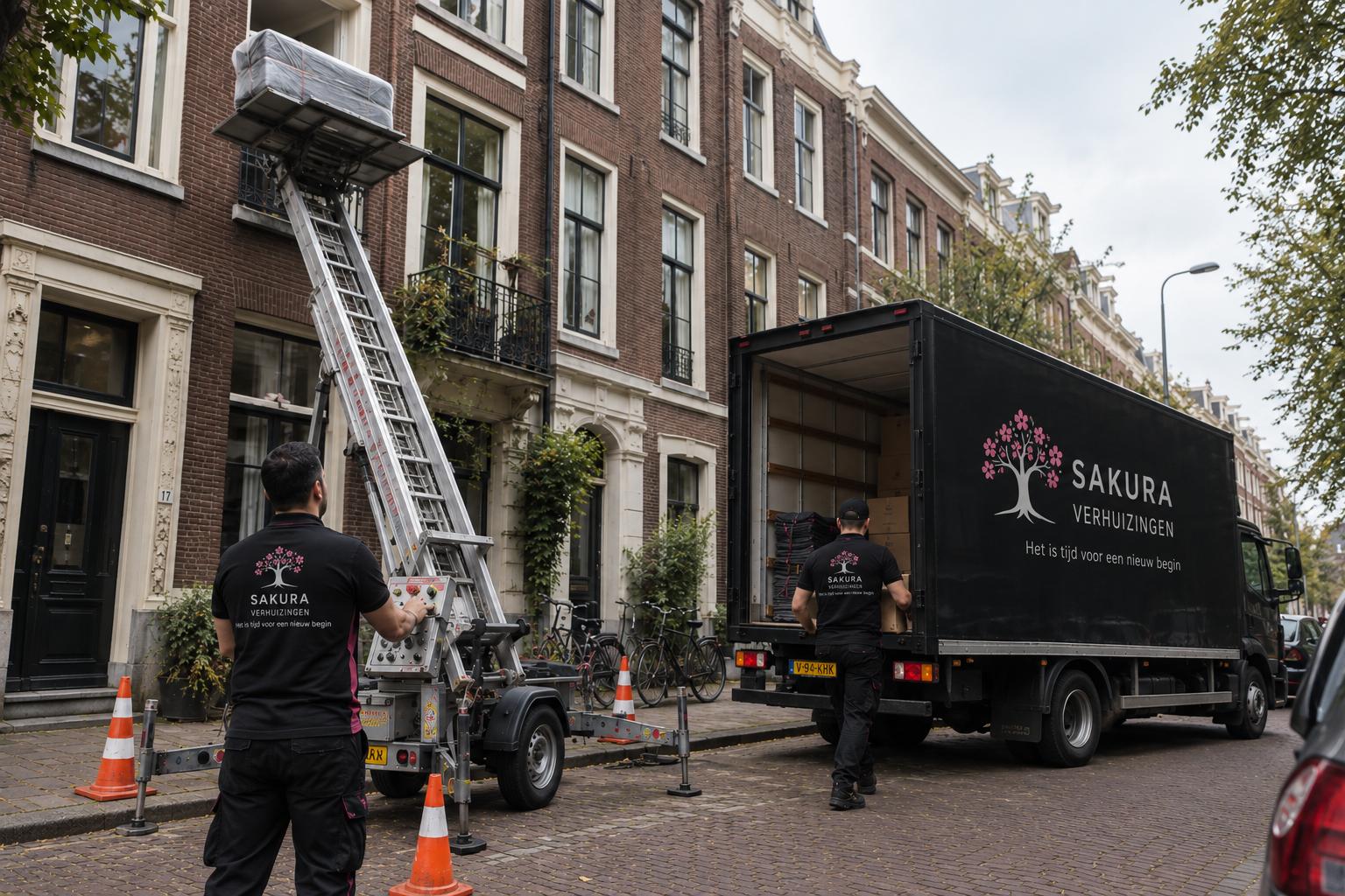 Sakura verhuiswagen en verhuislift aan het werk